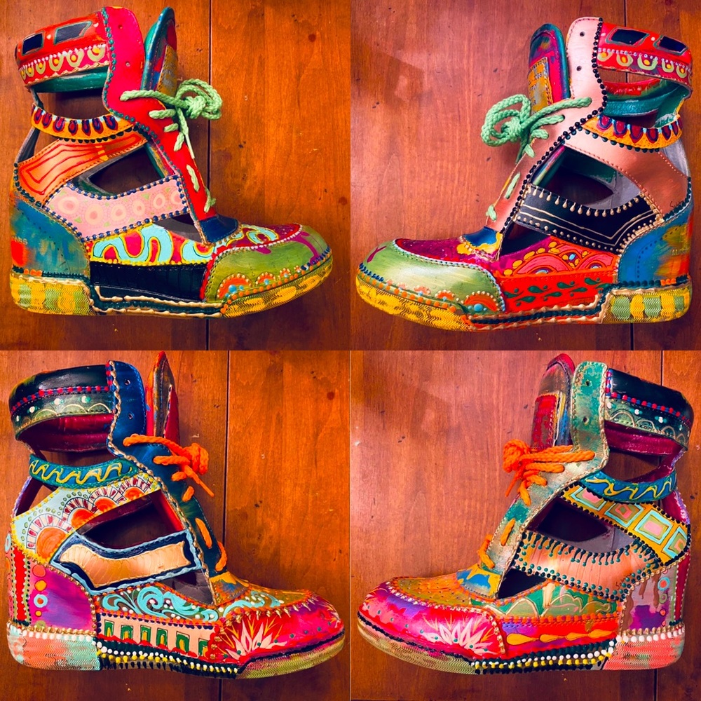 Handpainted Hi-top wedge cutout “Bollywood” sneakers